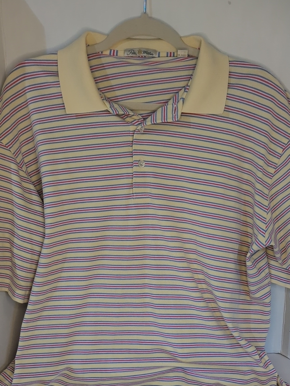 Peter Millar Yellow Striped Short Sleeve Polo Size Large